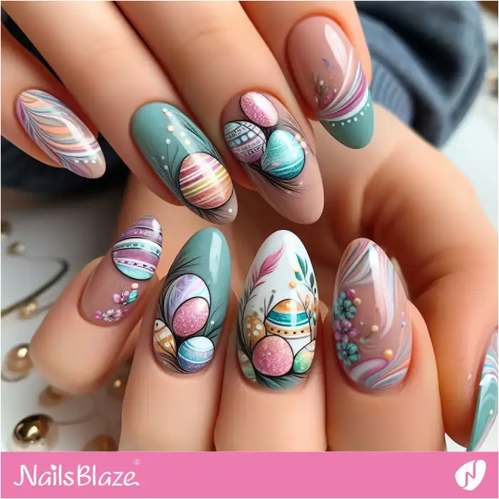 Watercolor Effect Easter Eggs Nails Design | Easter Nails - NB3742