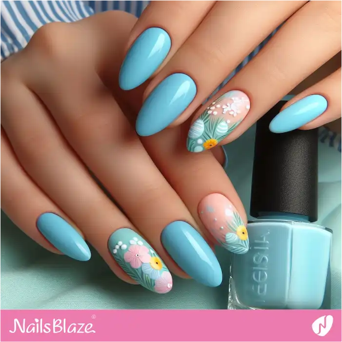 Easter Theme Pastel Blue Nails | Easter Nails - NB3694