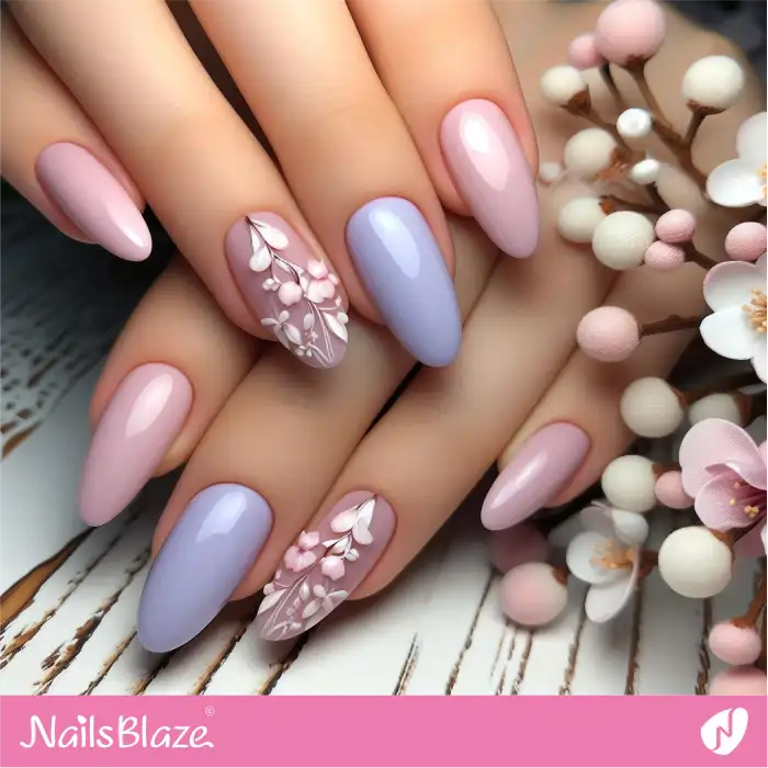 Light Pastel Purple 3D Floral Nails Design for Easter | Easter Nails - NB3686