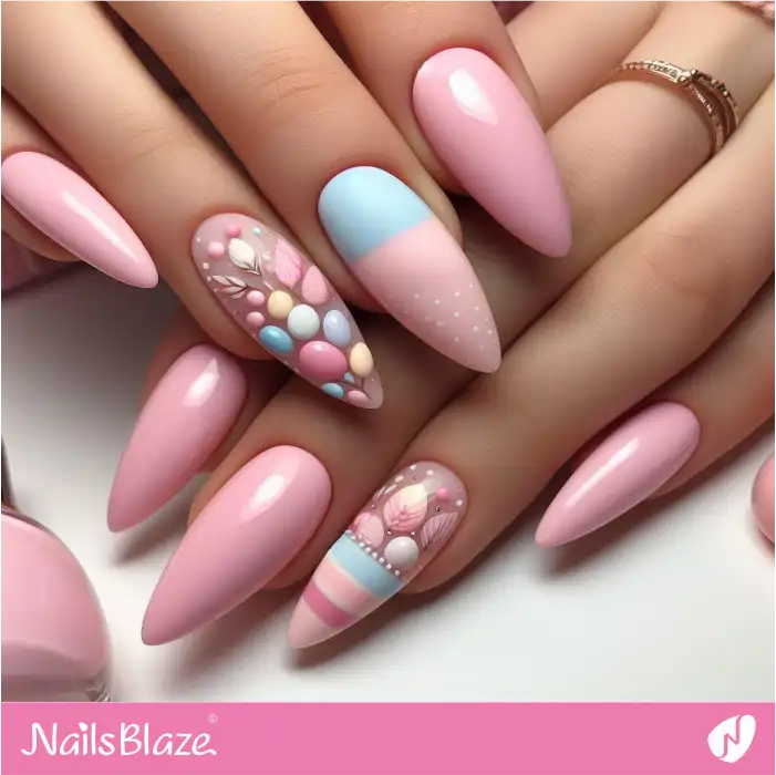 Pastel Pink Flare Nails with Easter Eggs | Easter Nails - NB3691