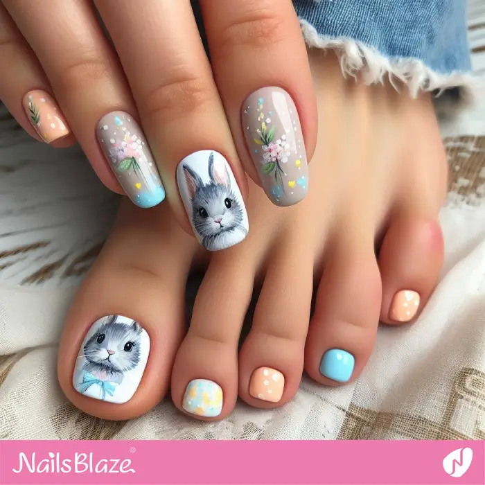 Easter Pedicure Nail Design with a Bunny | Easter Nails - NB3782