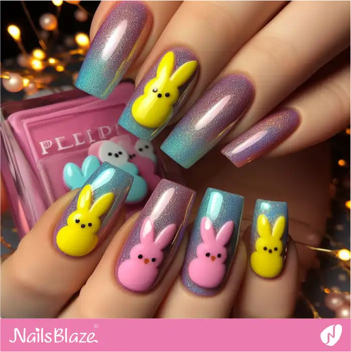 Glitter Ombre Nails with Easter Peeps Design | Easter Nails - NB3512