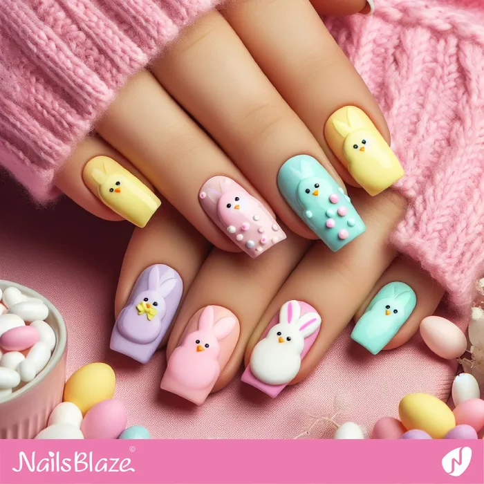 Colorful Pastel Nails with Easter 3D Peeps | Easter Nails - NB3513