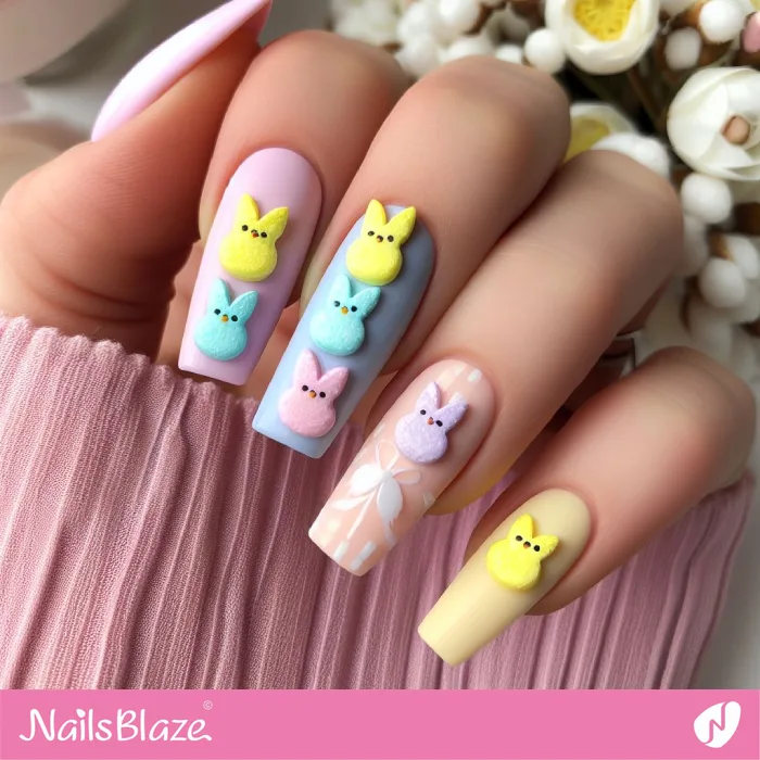 3D Easter Marshmallow Bunnies on Nails | Easter Nails - NB3515