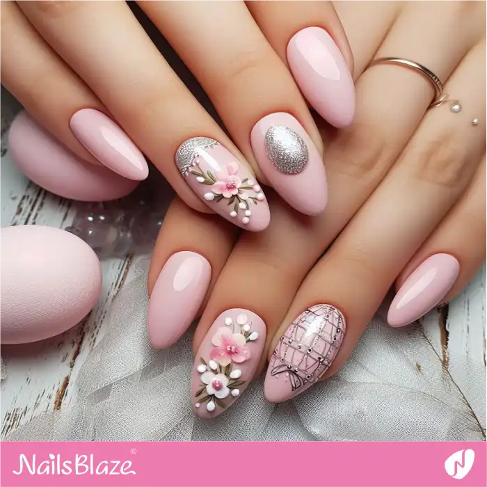 Pink Easter Nails Design with Flowers | Easter Nails - NB3600