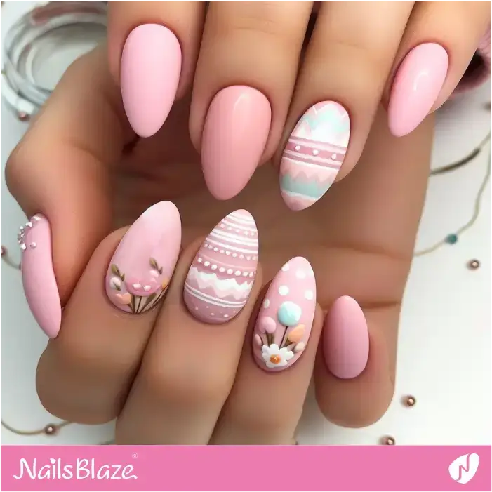 Pink Nails with Easter Patterns | Easter Nails - NB3601
