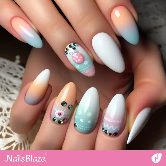 Bright Ombre Nails with Rhinestone Design | Easter Nails - NB3522