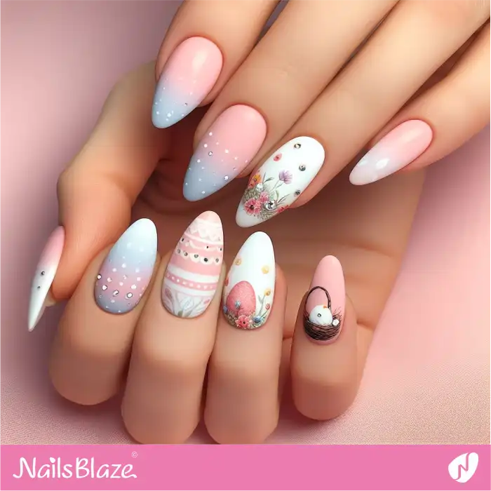 Pastel Easter Nails Rhinestone Design | Easter Nails - NB3524