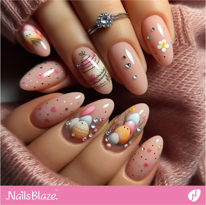 Glossy Easter Nails with Rhinestones | Easter Nails - NB3525