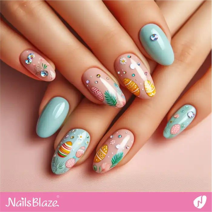 Easter Eggs with Rhinestones Nails Design | Easter Nails - NB3526