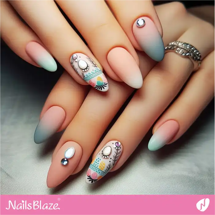 Ombre Matte Nails with Rhinestones for Easter | Easter Nails - NB3527