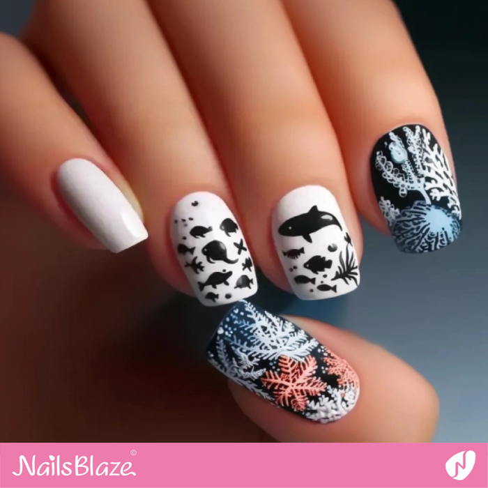 Simple Marine Life Nail Design for Ocean Conservation | Save the Ocean Nails - NB2815