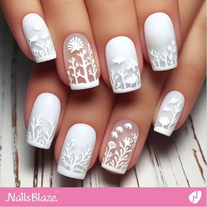 White Silhouette Marine Life Nails | Save the Ocean Nails - NB2810