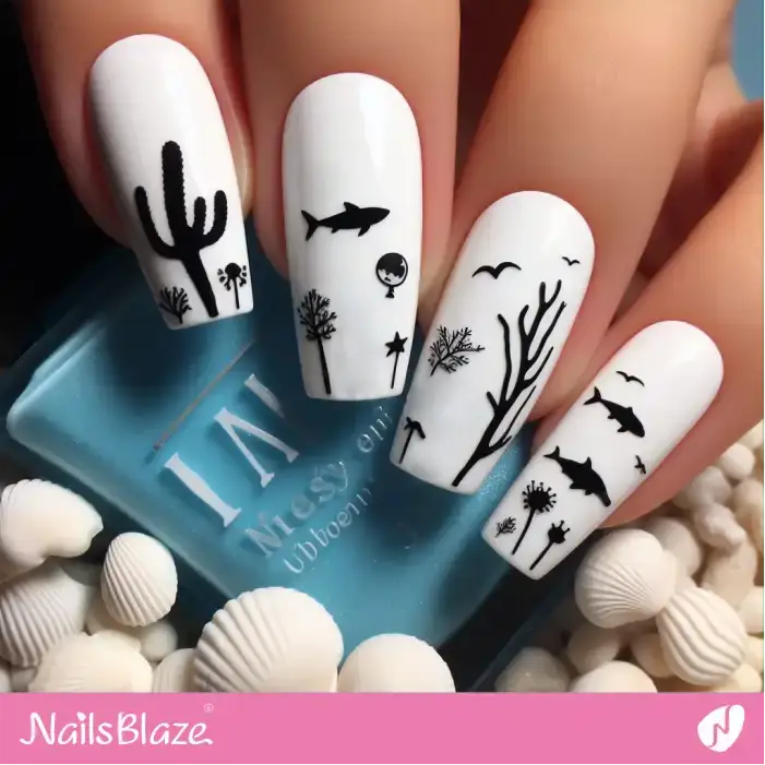 Minimal Silhouette Marine Life Nails | Save the Ocean Nails - NB2812