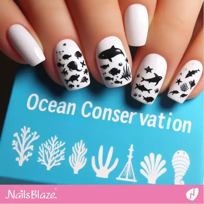 Simple Marine Life Nail Design for Ocean Conservation | Save the Ocean Nails - NB2815