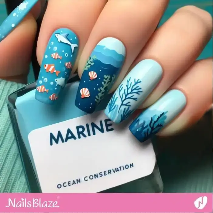 Blue Life Underwater Nails | Save the Ocean Nails - NB2818