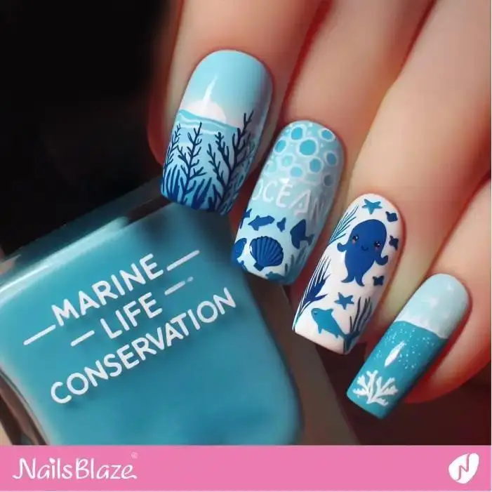 Cute Ocean Conservation Nails | Save the Ocean Nails - NB2820