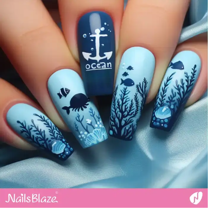 Ocean and Sea Animals Blue Nails | Save the Ocean Nails - NB2821