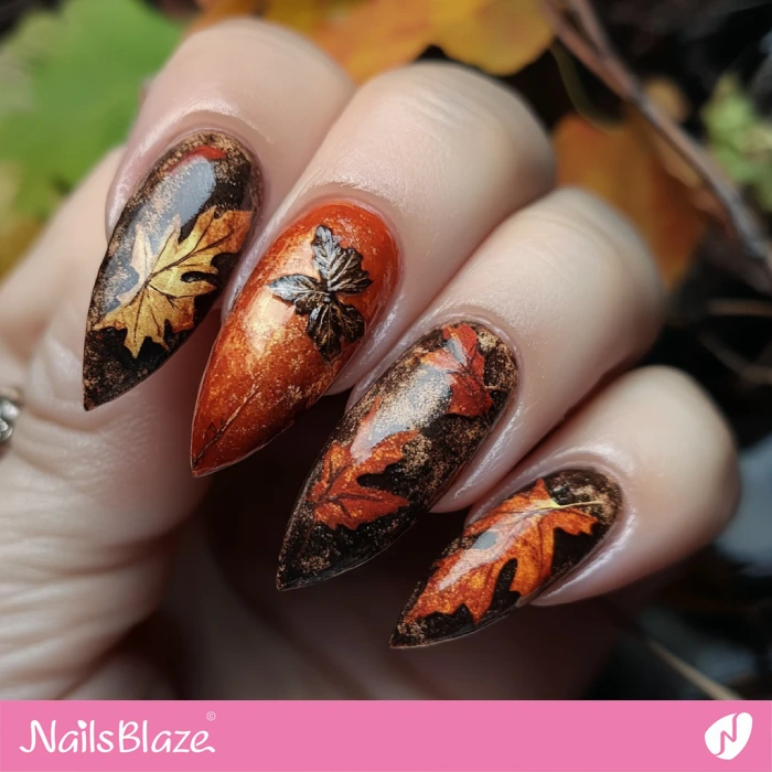 Rust Nails Designed with Autumn Leaves | Fall Nails - NB5743