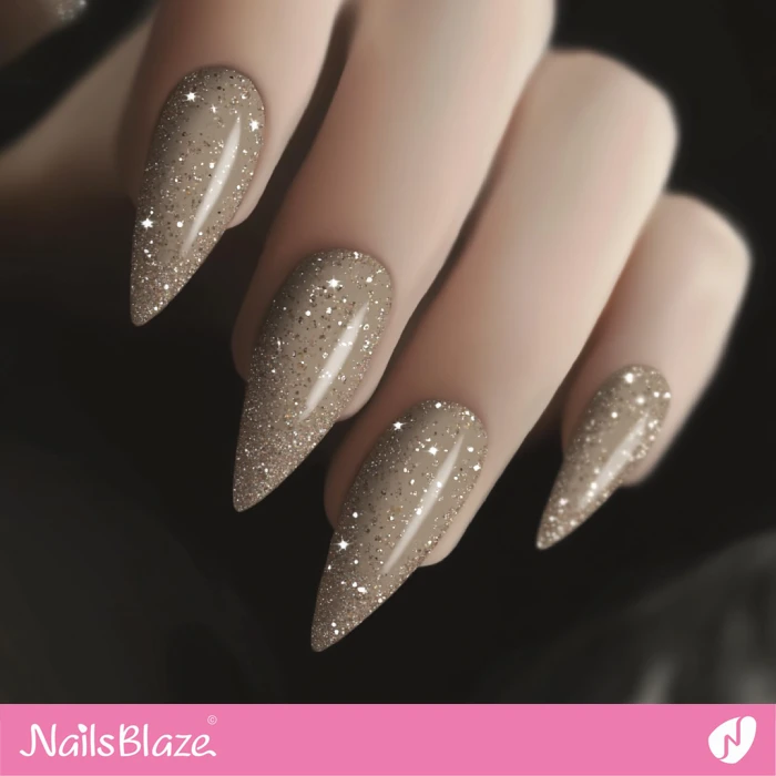 Taupe Nails Shimmering Glitter Design | Fall Nails - NB5744