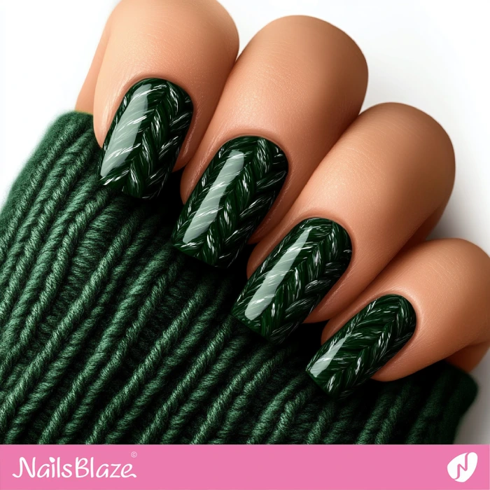 Knitted Design for Forest Green Nails | Fall Nails - NB5745