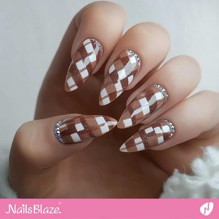 Rhinestone cuffs for Checkboard Hazelnut Nails | Fall Nails - NB5746