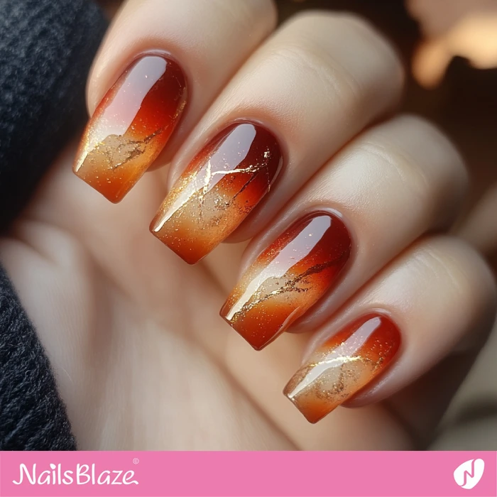 Golden Details for Cinnamon Color Nails | Fall Nails - NB5751