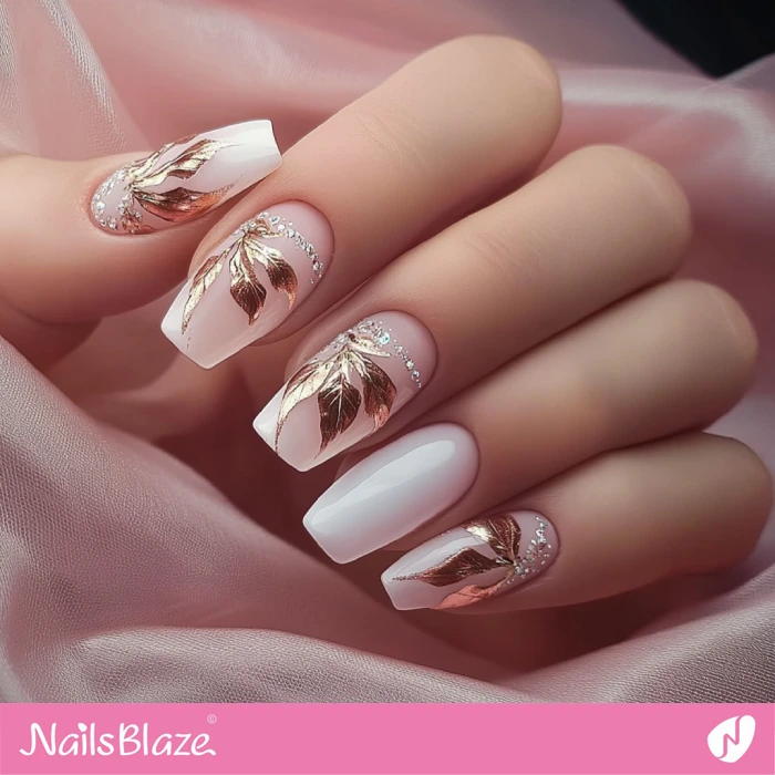 Elegant Soft Pink Nails with a Fall Leaves | Fall Nails - NB5752