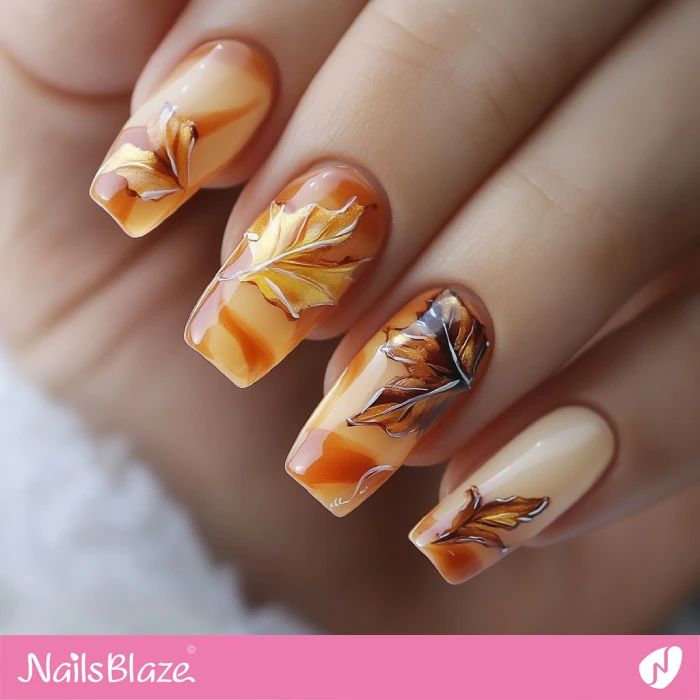 Cinnamon Spice Jelly Nails Leaves Design | Fall Nails - NB5757