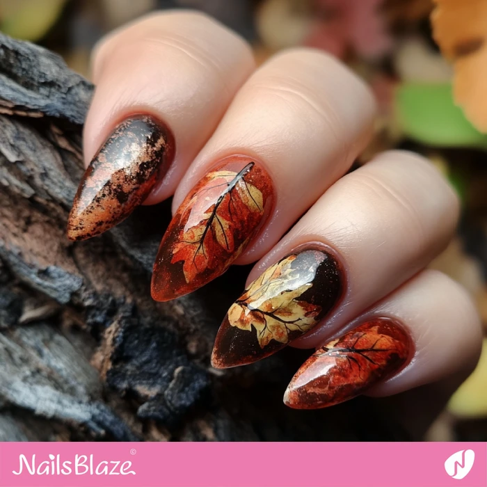 Rustic Nails Design with Autumn Leaves | Fall Nails - NB5762