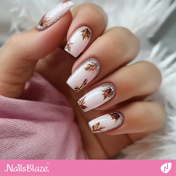 Bright Nails with a Fall Leaves and Glitter Outline | Fall Nails - NB5765