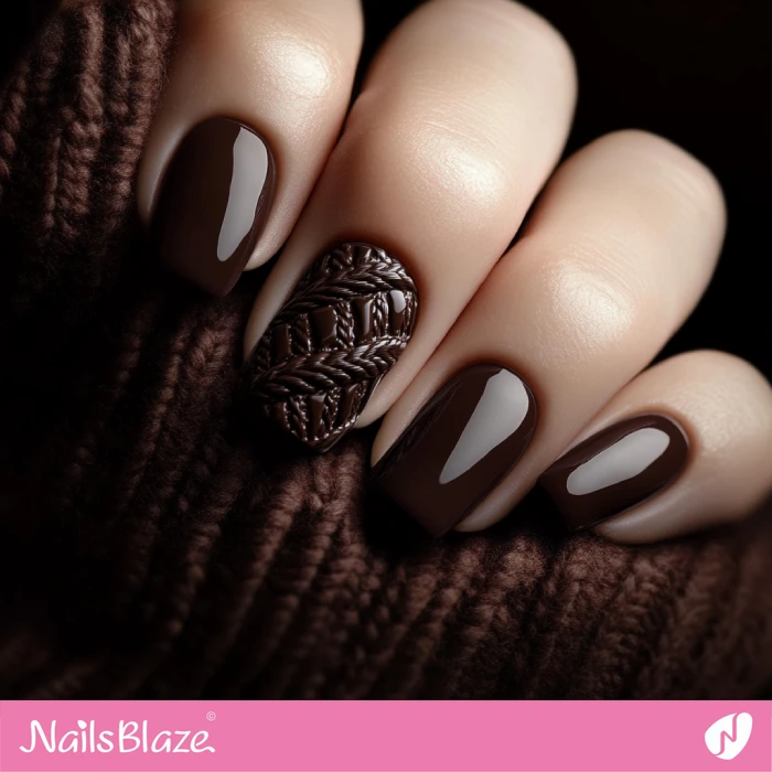 Dark Chocolate Brown Nails with Knitted Accent | Fall Nails - NB5766