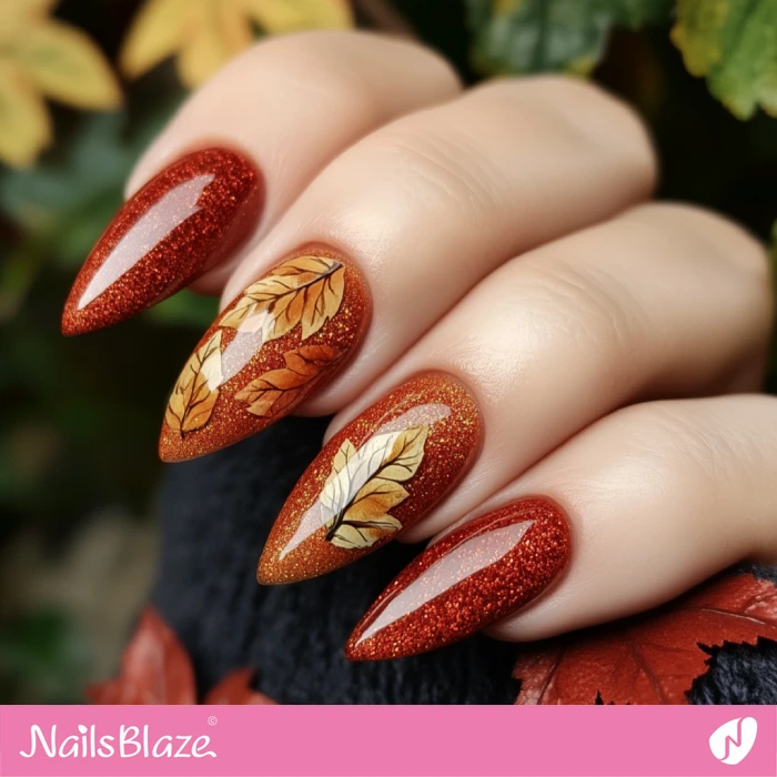 Glitter Rustic Nails Fall Leaf Design | Fall Nails - NB5767