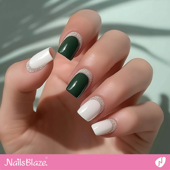 Forest Green and White nails Reverse French Design | Fall Nails - NB5769