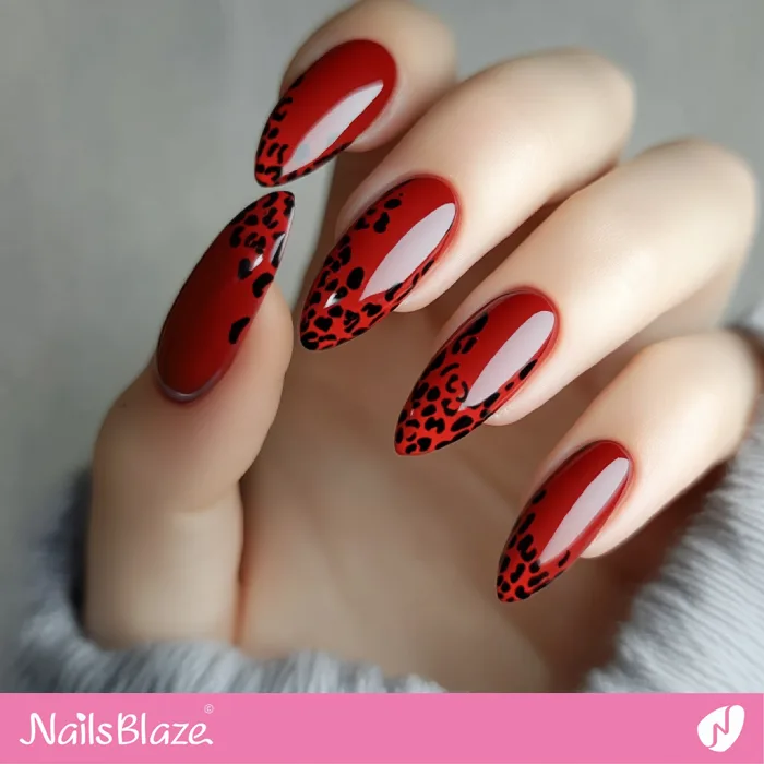 Cherry Red Nails with Leopard Design | Fall Nails - NB5725