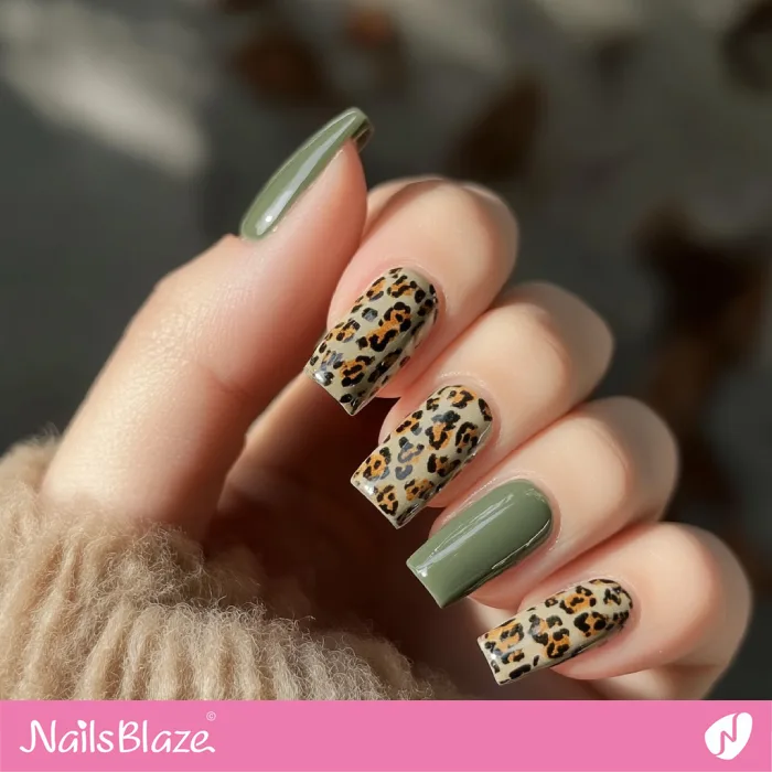 Leopard Print Design for Fall Olive Green Nails | Fall Nails - NB5728