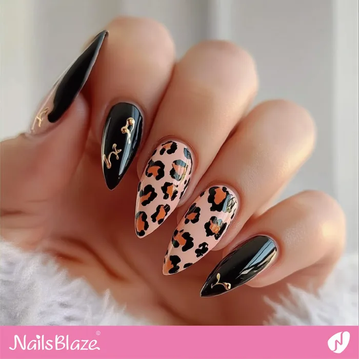 Leopard Print Design for Pink and Black Nails | Fall Nails - NB5739