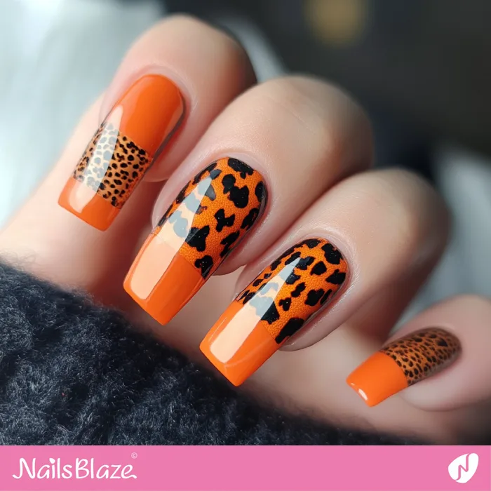 Orange Square-shaped Nails Leopard Design | Fall Nails - NB5730