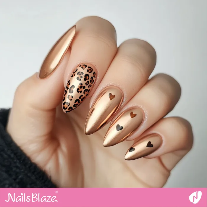 Leopard Print and Heart Nails Design for Autumn | Fall Nails - NB5741