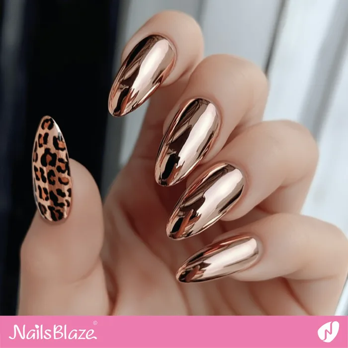 Fall Rose Gold Nails with Leopard Print Accent | Fall Nails - NB5732