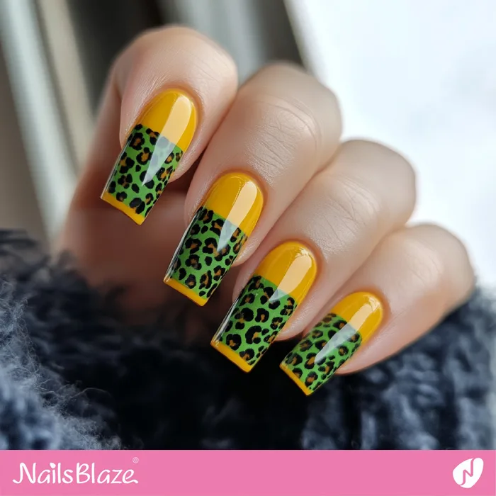 Yellow and Green Leopard Print Nails for Fall | Fall Nails - NB5733