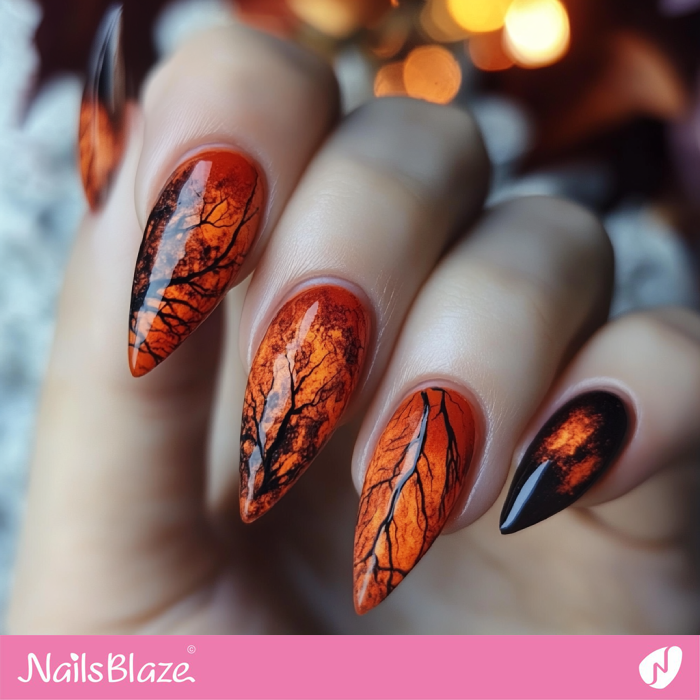 Gothic Fall Theme Stiletto Nails in Burnt Orange | Fall Nails - NB5515