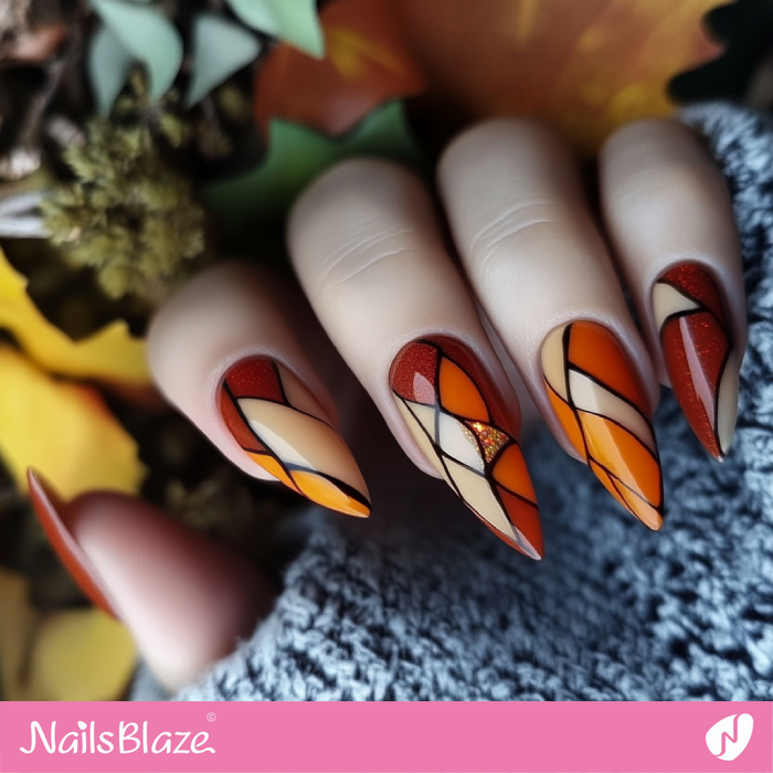 Geometric Patterns in Shades of Burnt Orange, Brown, and Red | Fall Nails - NB5516