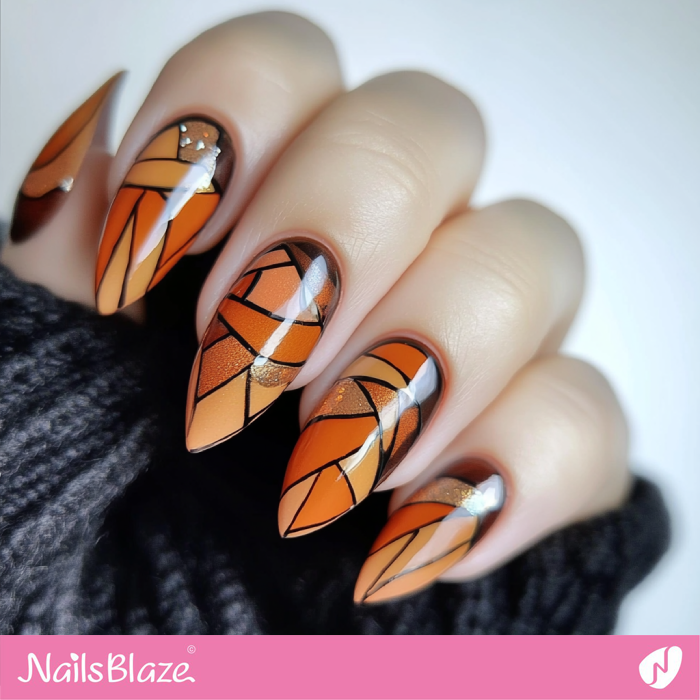 An Elegant Manicure with Burnt Orange and Brown Geometric Patterns | Fall Nails - NB5519