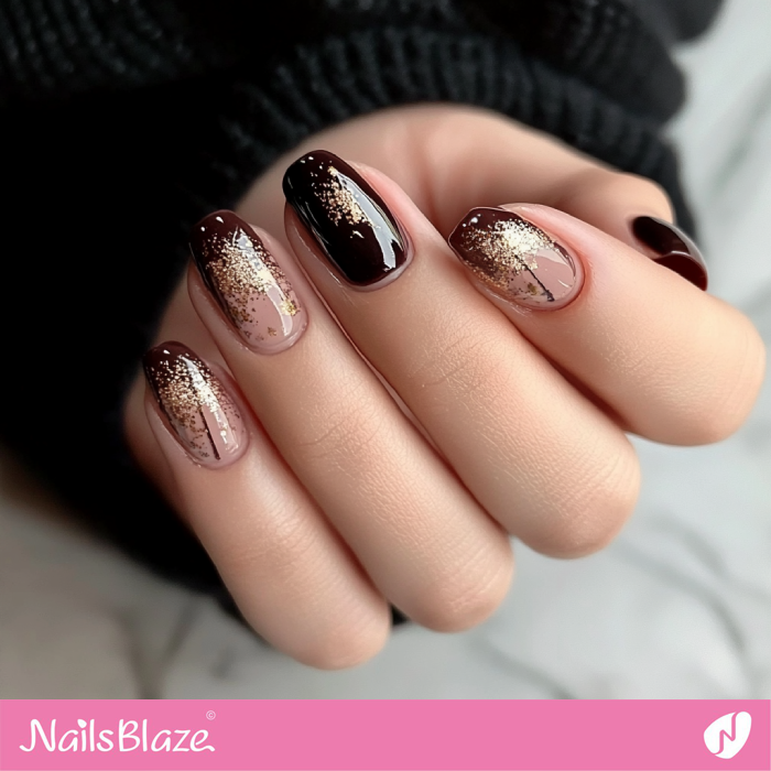 Classy Fall Nails with Gold Glitter | Fall Nails - NB5526