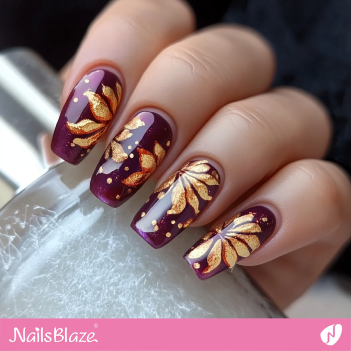 Gold Foil Flower Nail Art for a Classy Fall Look | Fall Nails - NB5528