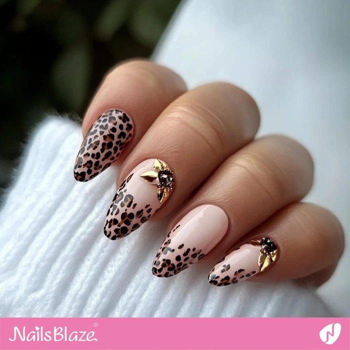 Cute Autumn Nails with Leopard Print and Gold Accents | Fall Nails - NB5542