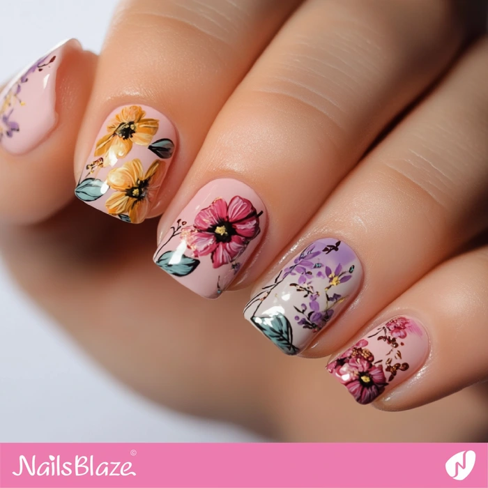 Cute Short Nails with Fall Flowers Design | Fall Nails - NB5534