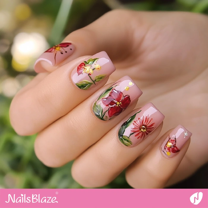 Cute Pink Nails Floral Design for Fall | Fall Nails - NB5537