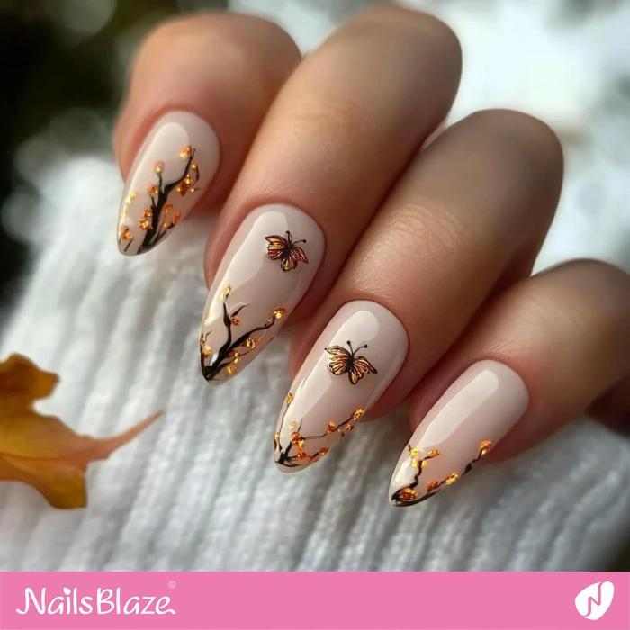 Cute Fall Nails with Butterfly Decorations | Fall Nails - NB5538